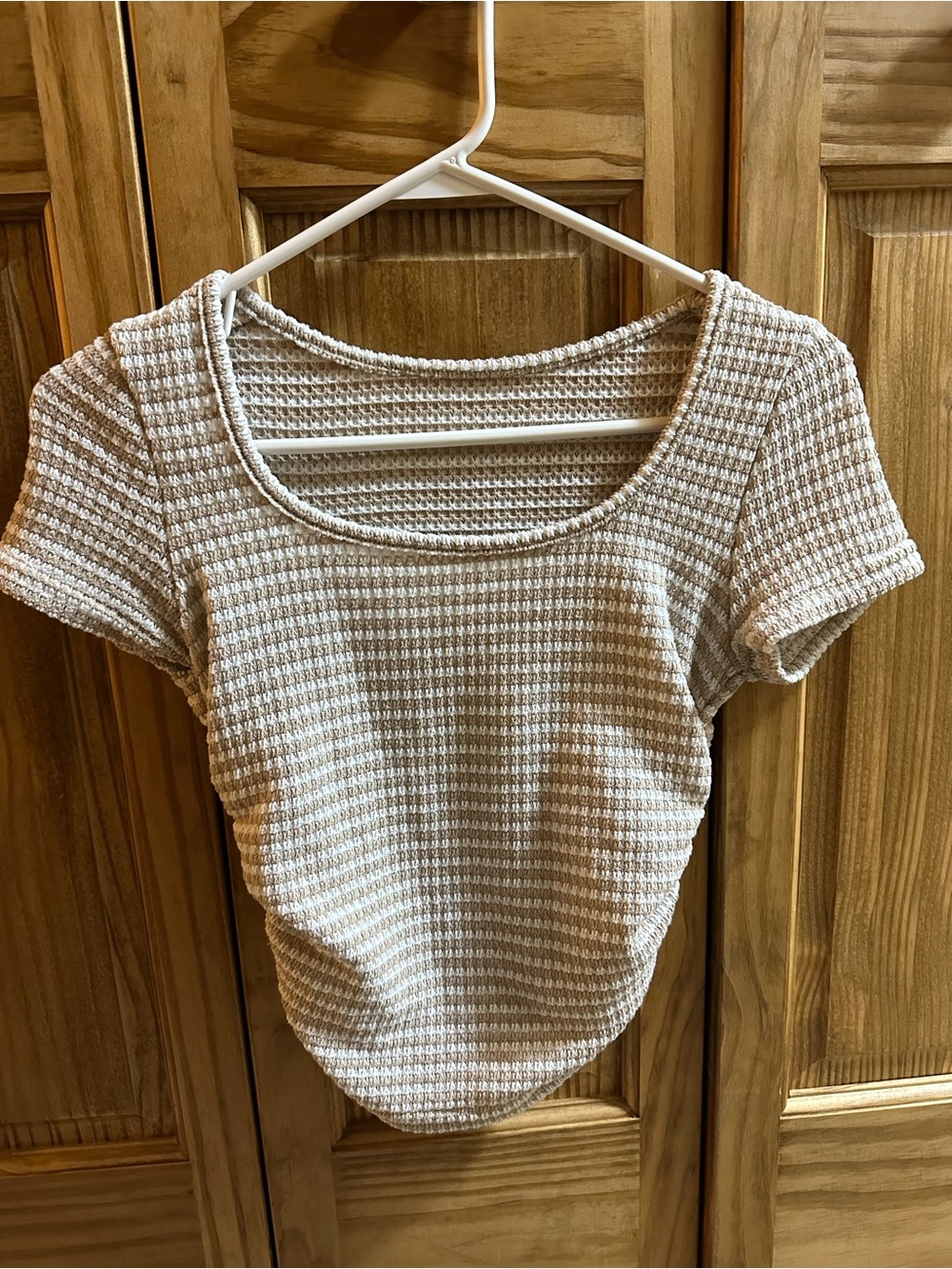 SHEIN Neutral Textured Scoop Neck Crop Top - Cream & Tan
